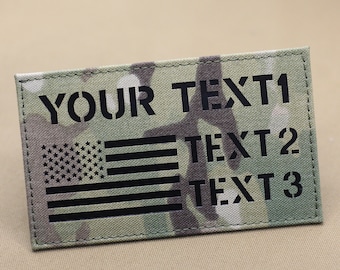 US Flag with three Text Lines Custom Your Own Text Lasercut Patch customized IR Combat ID patch Military Patch - 3in x 5in