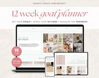 12 Week Goals Planner Google Sheets Template, Vision Board (Digital Download)