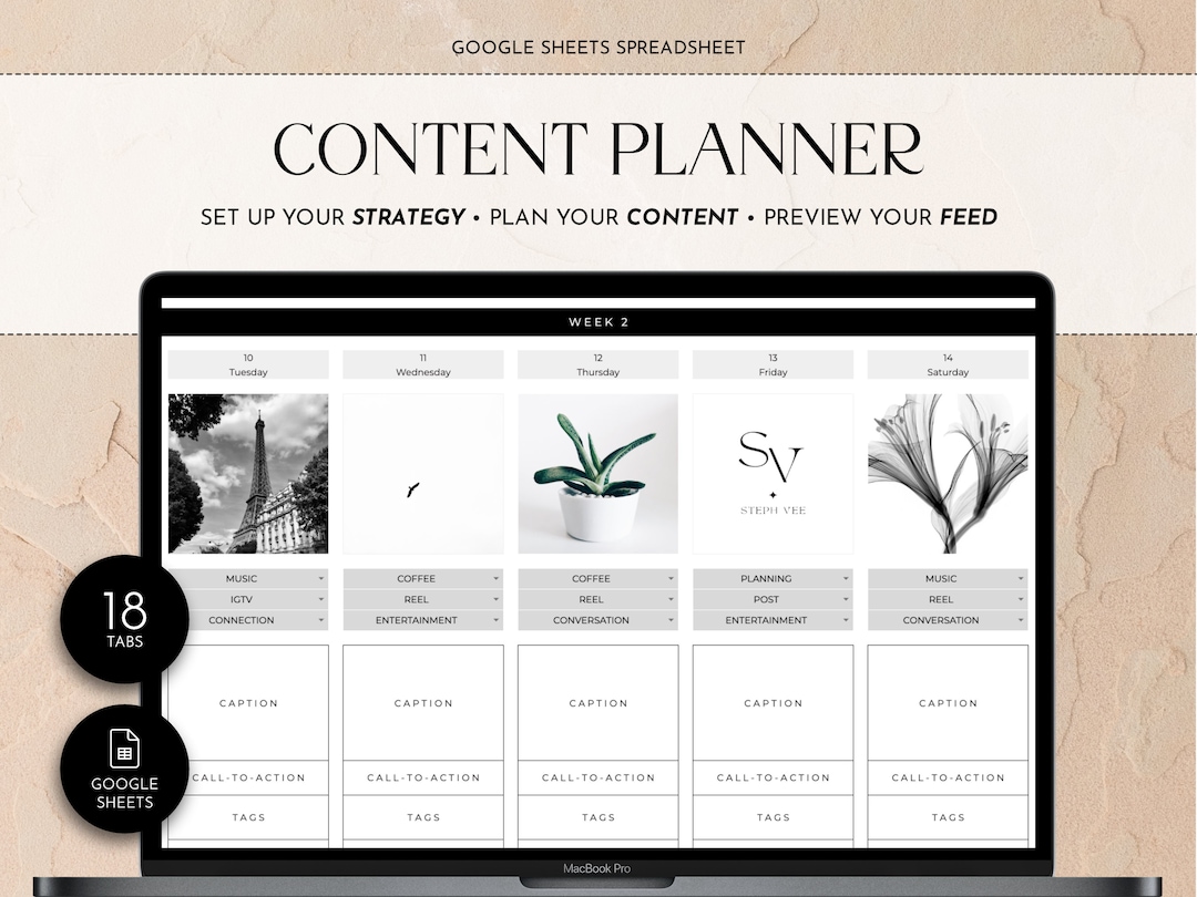 Social Media Content Planner Google Sheets Template Marketing Planner