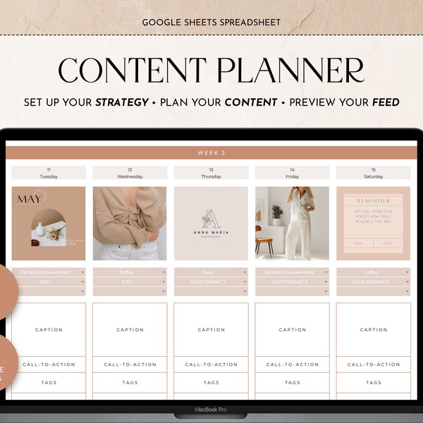 Social Media Planner Spreadsheet | Content Calendar | Instagram Planner | Monthly Content Planner | Social Media Tracker | Instant Access