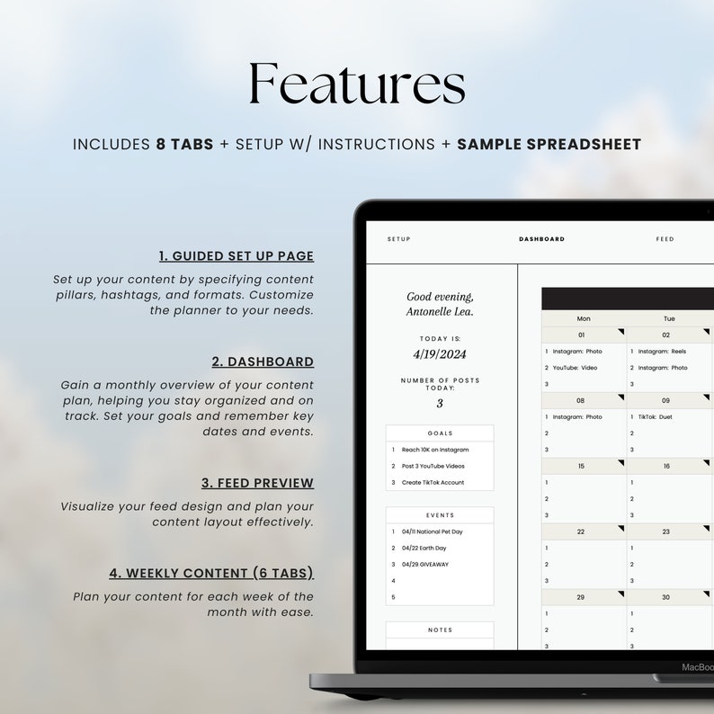 Social Media Planner Spreadsheet, Content Calendar, Instagram Planner, Monthly Content Planner, Social Media Tracker, Google Sheets Template image 2