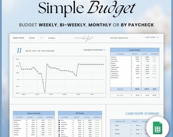 Weekly Budget Tracker Template Google Sheets, Financial Planner Spreadsheet, Biweekly Budget Bookkeeping Template, Monthly Bill Calendar