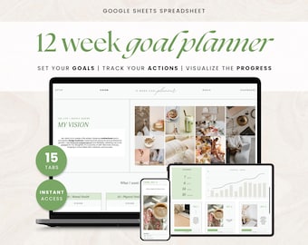12-Week Goal Planner Spreadsheet: Google Sheets Goal Tracker (Digital Download)