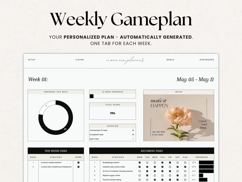 12 Week Goal Planner Google Sheets, Goal Tracker Spreadsheet, Quarterly Goals Planner Google Sheets Spreadsheet Template, 90 Day Planner afbeelding 6
