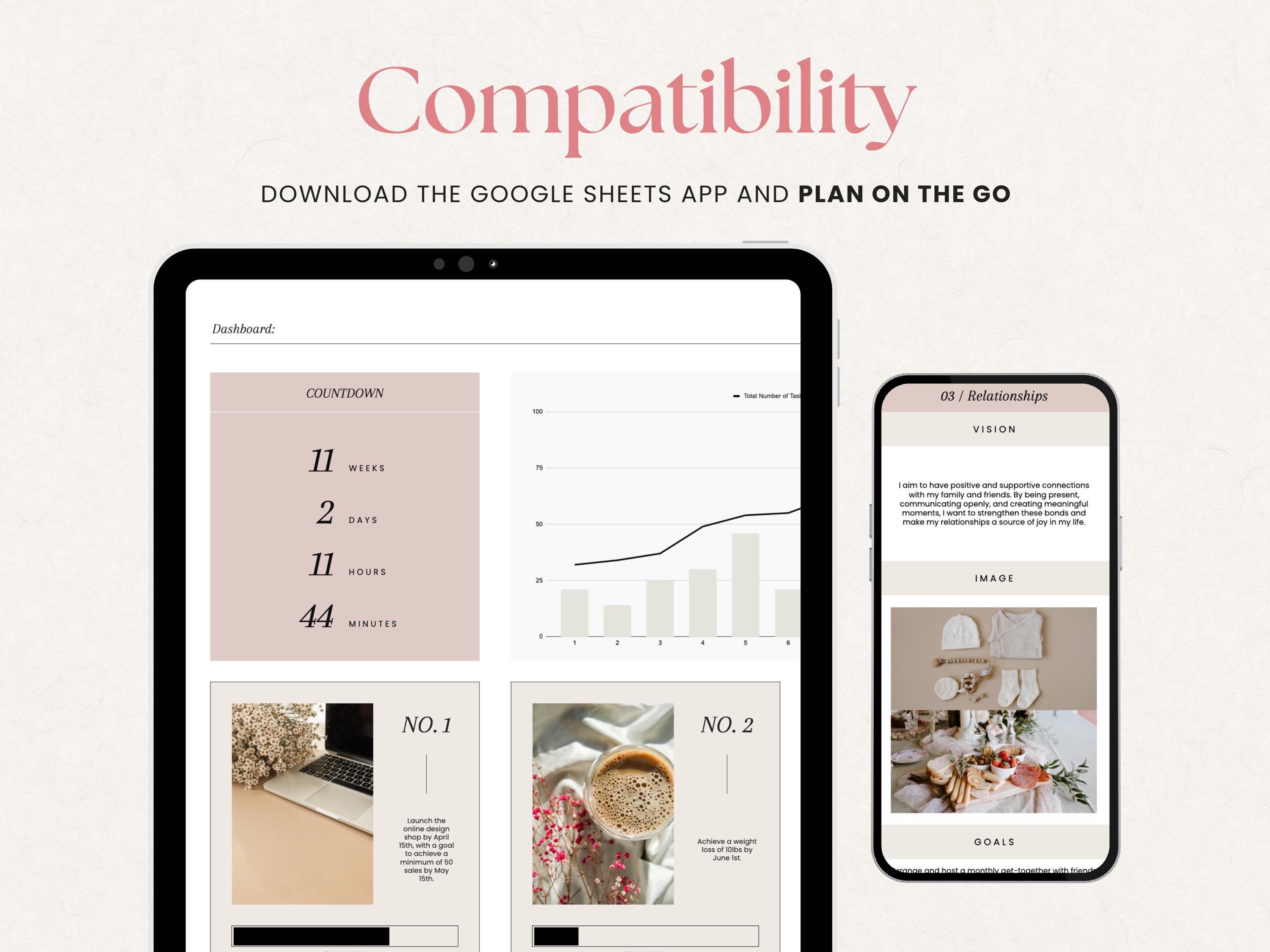 12 Week Goals Planner Google Sheets Template, Vision Board (digital ...