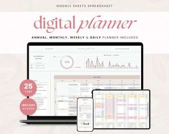 Spreadsheet Planner | Google Sheets Digital Planner | Annual Planner | Daily To Do List | Daily Schedule | Sheets Template | Instant Access