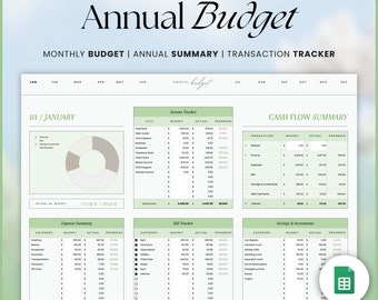 Annual Budget Spreadsheet Google Sheet, Monthly Income Expense Bill Tracker, Bill Calendar Payment Tracker, Bookkeeping Spreadsheet Template