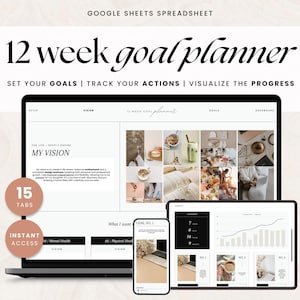 Doelplanner voor 12 weken Google Spreadsheets, spreadsheet voor doelentracker, planner voor kwartaaldoelen Google Spreadsheets-sjabloon voor Google Spreadsheets, planner voor 90 dagen