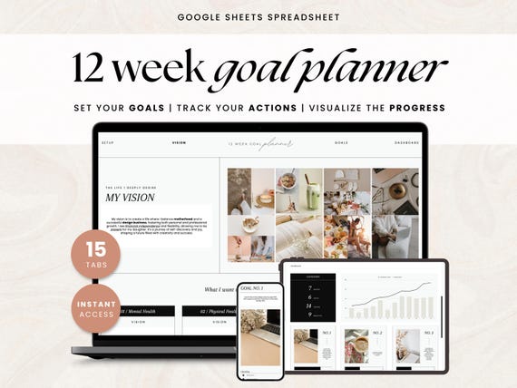 12 Week Goal Planner Google Sheets, Goal Tracker Spreadsheet, Quarterly Goals Planner Google Sheets Spreadsheet Template, 90 Day Planner