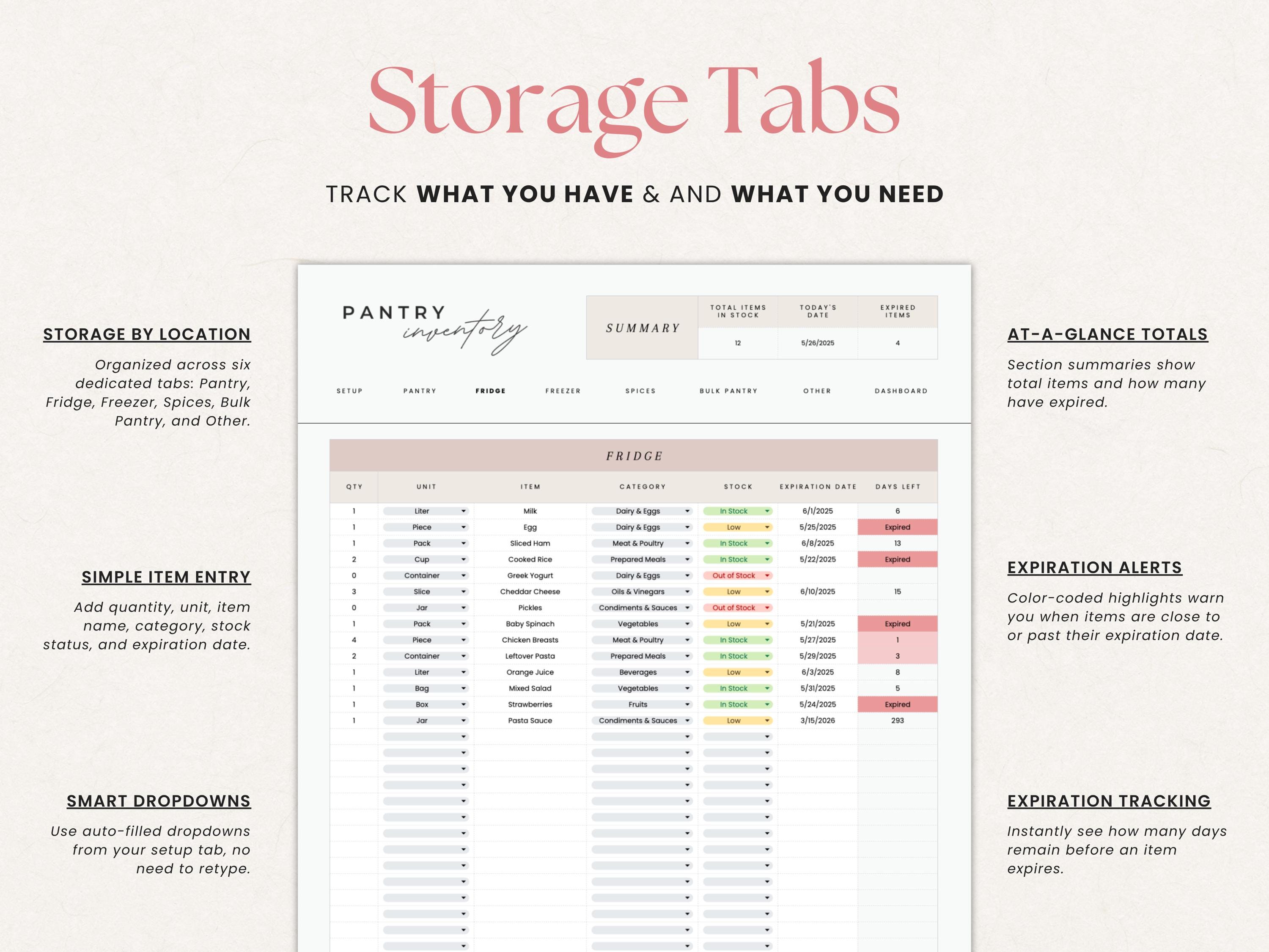 stationery inventory template in google sheets, excel... Pantry Inventory Google Sheets Spreadsheet, Food Tracker (digital ...