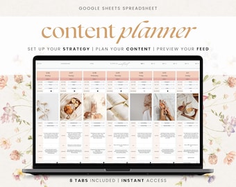 Content Planner Spreadsheet | Google Sheets Template | Social Media Manager | Tik Tok Planner | Aesthetic Planner | Instant Access