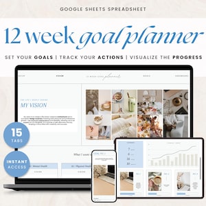 Goal Planner Spreadsheet 12 Week Template Google Sheets, 12 Week Habits Productivity Planner Spreadsheet, Quarterly Goal Tracker Spreadsheet