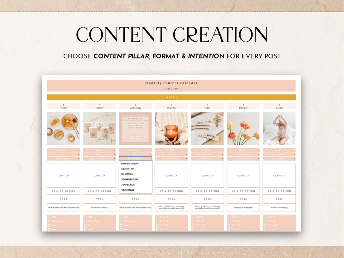 Content Planner Spreadsheet Google Sheets Template Social - Etsy