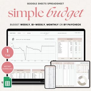Simple Budget Planner Google Sheets, Finance Tracker (Digital Download)