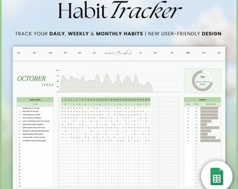 Habit Tracker Google Sheets Spreadsheet, Goal Planner Tracker, Productivity Planner Spreadsheet, Daily Routine Plan, Habit Plan Spreadsheet