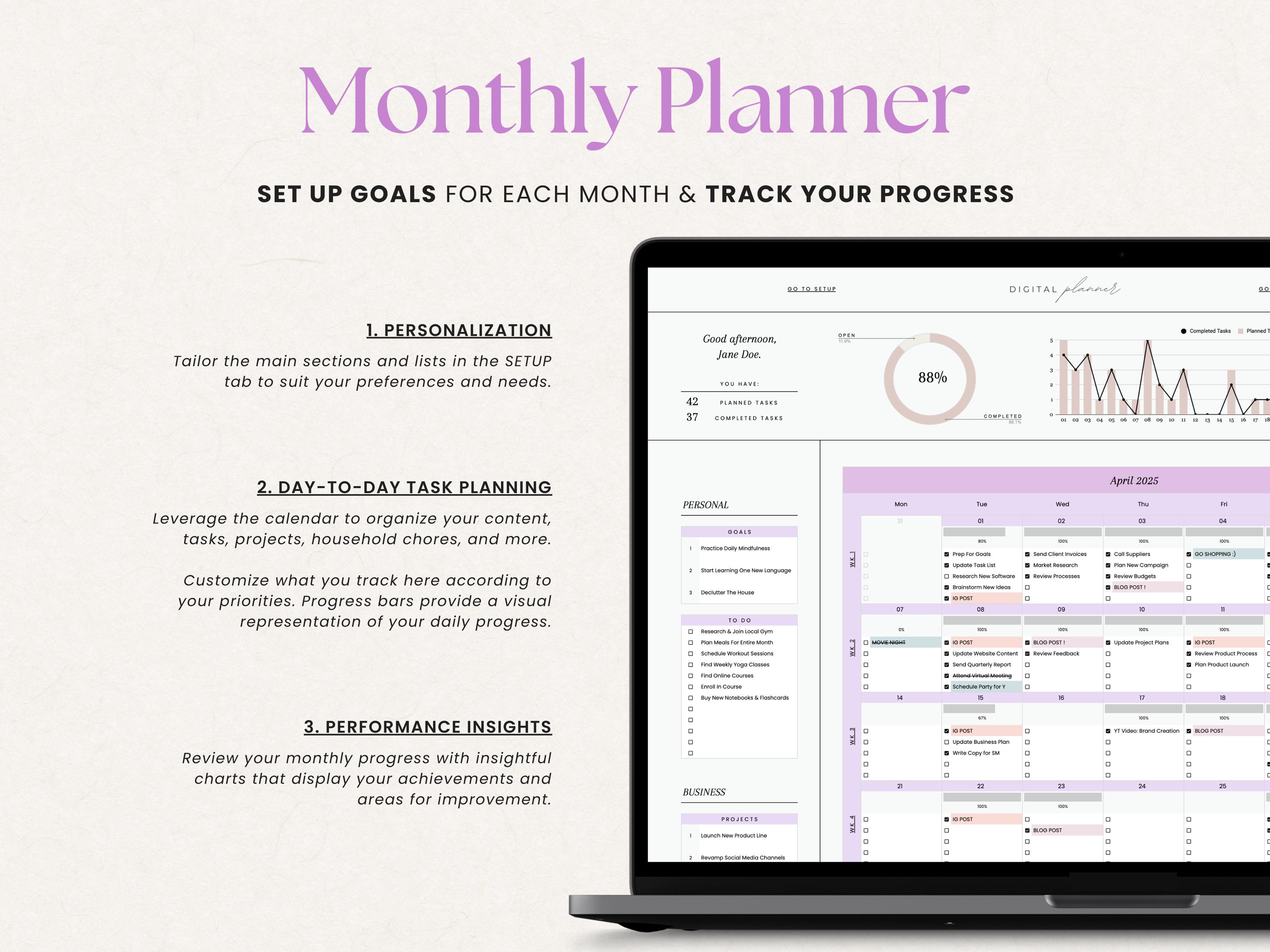Daily Weekly Monthly Spreadsheet Planner, Google Sheets Digital Planner ...