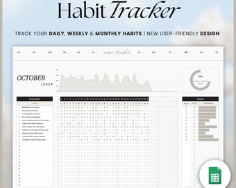 Habit Tracker Google Sheets Spreadsheet, Goal Planner Tracker, Productivity Planner Spreadsheet, Daily Weekly Monthly Habit Tracker Sheet