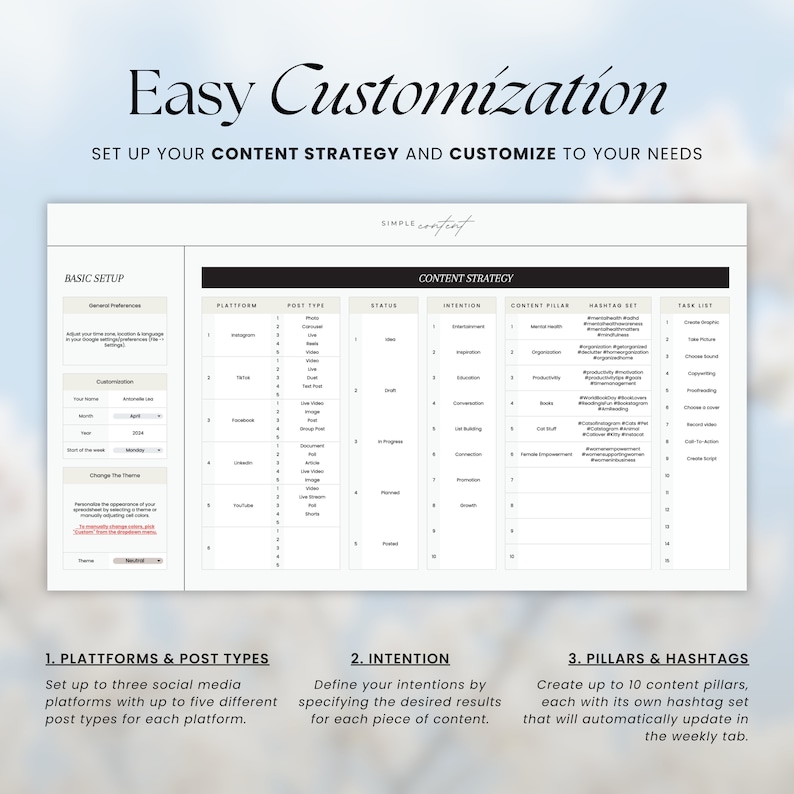 Social Media Planner Spreadsheet, Content Calendar, Instagram Planner, Monthly Content Planner, Social Media Tracker, Google Sheets Template image 3