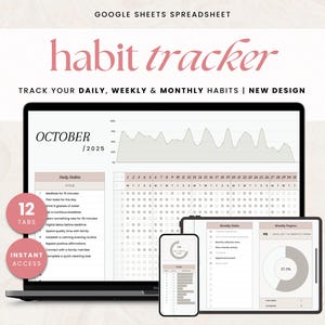 Habit Tracker Google Sheets Spreadsheet | Goal Planner Tracker | Productivity Planner Spreadsheet | Mental Health Planner | Instant Access