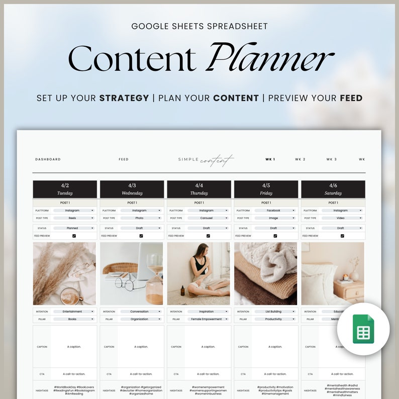 Social Media Content Calendar, Google Sheets Planner (Digital Download) image 1