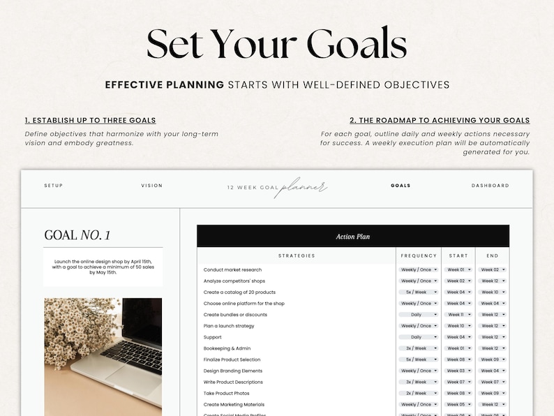 12 Week Goal Planner Google Sheets, Goal Tracker Spreadsheet, Quarterly Goals Planner Google Sheets Spreadsheet Template, 90 Day Planner afbeelding 4