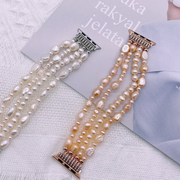 Irregular Pearl apple watch band, Beaded Apple Watch Strap, Iwatch Series ULTRA 8 7 6 5 4 3 2 1 SE Unisex