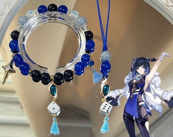 Genshin Yelan Natural Crystal Phone Charm, Beaded mobile phone Charm, phone strap, Yelan Bracelets