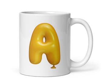 Yellow Balloon Initial Letters Alphabet Mug - Monogram Coffee / Tea Mug - Cool Birthday & Christmas Gifts