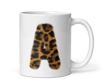 Leopard Print Letters Alphabet Initial Mug - Monogram Coffee / Tea Mug - Cool Birthday & Christmas Gifts