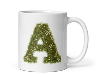 Daisy Letters Alphabet Initial Mug - Monogram Coffee / Tea Mug - Cool Birthday & Christmas Gifts for Floral and Garden Lovers