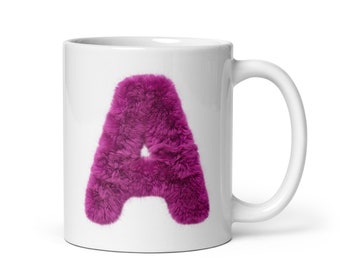 Pink Fur Letters Alphabet Initial Mug - Monogram Coffee / Tea Mug - Cool Birthday & Christmas Gifts