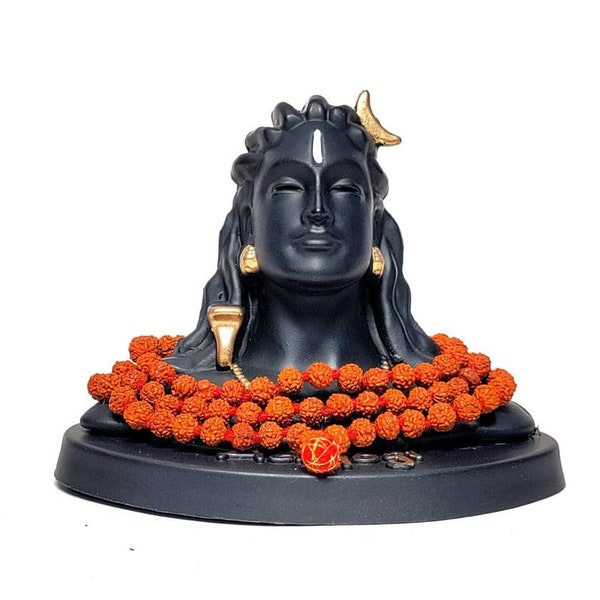 Statue Adiyogi Shiva, avec Rudraksha Mala Noir, Pièce maîtresse décorative Idols 1 pièce pour tableau de bord de voiture, décoration de la maison et but de cadeau