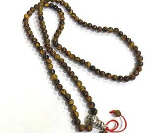 Tiger Eye Jaap Mala Rosery for Pooja and Astrology (108+1 Beads; Bead Size : 6 mm)