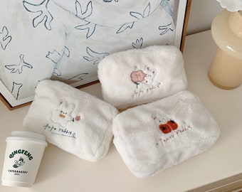 Handmade Cute Cartoon Furry Soft Bunny Makeup bag,Cosmetic Bag,Makeup Organizer,Toiletry Bag,Zipper Pouch,Gifts for her,Customizable