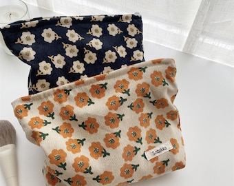 Handmade Corduroy Plum Floral Makeup bag,Pencil Bag,Cosmetic Bag,Makeup bag,Makeup Organizer,Toiletry Bag,Clutch Bag,Her Gift,Customizable