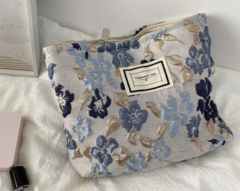 Handgemaakte Franse reliëf bloemen make-up tas, potlood tas, cosmetische tas, make-up tas, make-up organisator, toilettas, clutch tas, haar cadeau, aanpasbaar