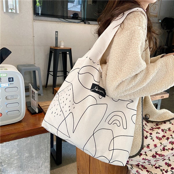 Handgemaakte Japanse Koreaanse stijl chique canvas schoudertas, cadeau voor haar, schoudertas, boodschappentas, alledaagse tas, draagtas, maatwerk