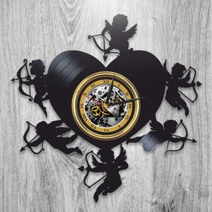 Cupids Vinyl Record Love Wall Clock Romantic Decor For Home Cupid Wall Art I Love You Gift To Wife Anniversary Gifts For Him