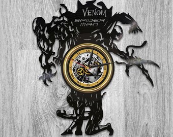 Spider-Man vs Venom Vinyl Schallplatte Stilluhr Comics Bücher Geschenke Wanddeko für Spielzimmer Neujahr Geschenk für Freund