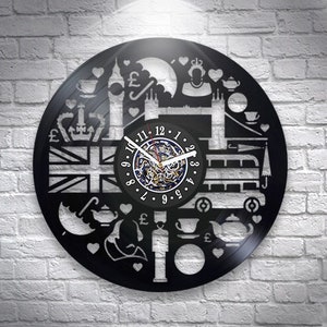 London Vinyl Record Round Wall Clock Travel Lover Gift UK Wall Art Living Room Decor Ideas London Artwork New Year Gift For Women