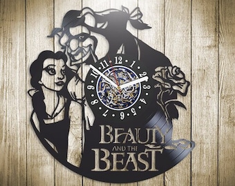 Beauty And The Beast Vinyl Record Laser Cut Clock Disneyland Decor For Nursery Wall Art For Kids Playroom Christmas Gift For Her