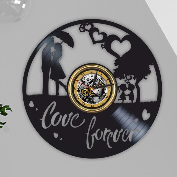 Love Forever Vinyl Record Round Wall Clock Gift For Married Couple Love Wall Decor Art For Bedroom Anniversary Gift For Fiance