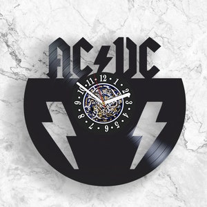 ACDC Vinyl Record Clock Modern Office Wall Decor Handmade Art for Music Lover Xmas Gift for Men
