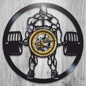 Bodybuilder Vinyl Record Sports Wall Clock Fitness Wall Art Original Decor For Home Gym Powerlifting Gifts First Home Gift Idea Workout Art