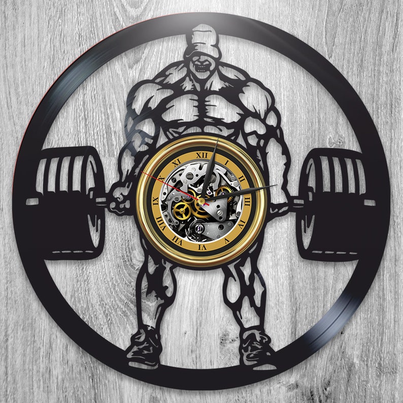 Bodybuilder Vinyl Record Sports Wall Clock Fitness Wall Art Original