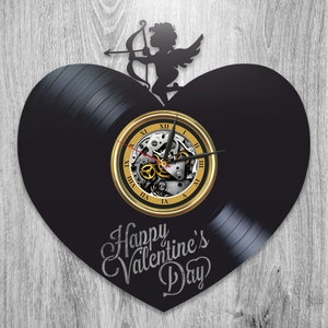 Love You Vinyl Record Silent Wall Clock Cupid Wall Art Creative Wall Decor For Home Heart Artwork Romantic Gifts For Her