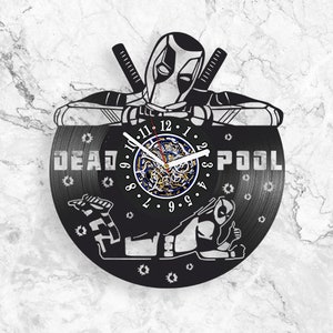 Deadpool Marvel vinylskiva rolig klocka vägghängande konst laserskuren unik dekor jubileumspresent till pojkvän
