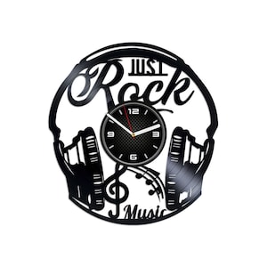 Rock Music Vinyl Record Clock 12&quot; Vintage Wall Decor Housewarming Gift Idea for Music Lovers Handmade Artwork