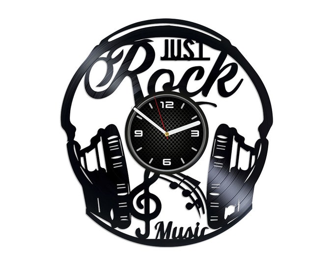 Rock Music Vinyl Record Clock 12" Vintage Wall Decor Housewarming Gift Idea for Music Lovers Handmade Artwork