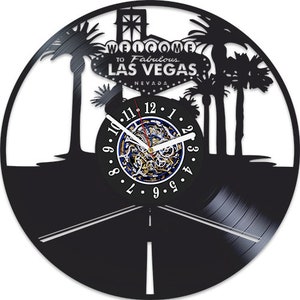 Las Vegas Vinyl Record Horloge Murale 12 « Unique Cuisine Murale Décor Original Anniversaire Cadeau pour Petite Amie Vintage Œuvre d’Art